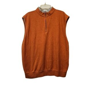 Peter Millar Men's Medium‎ 100% Cotton Quarter Zip Orange Sweater Vest